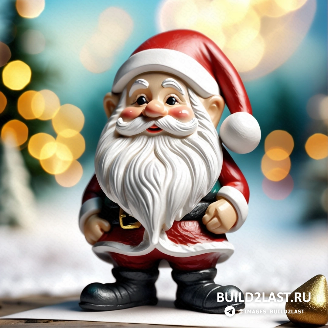 фигурка Санта-Клауса стоит на столе с рождественской елкой