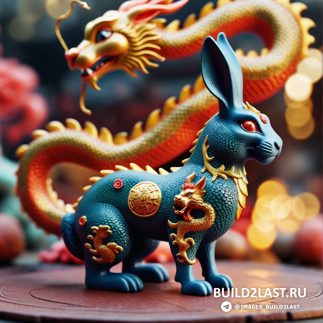 фигурка сине-золотого дракона на столе с красно-желтым драконом на спине