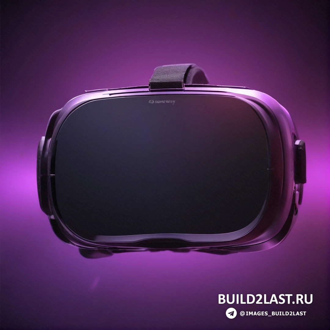 Футуризм - 3D-рендеринг. Фиолетовая гарнитура виртуальной реальности с черным ремешком на голове и фиолетовым фоном