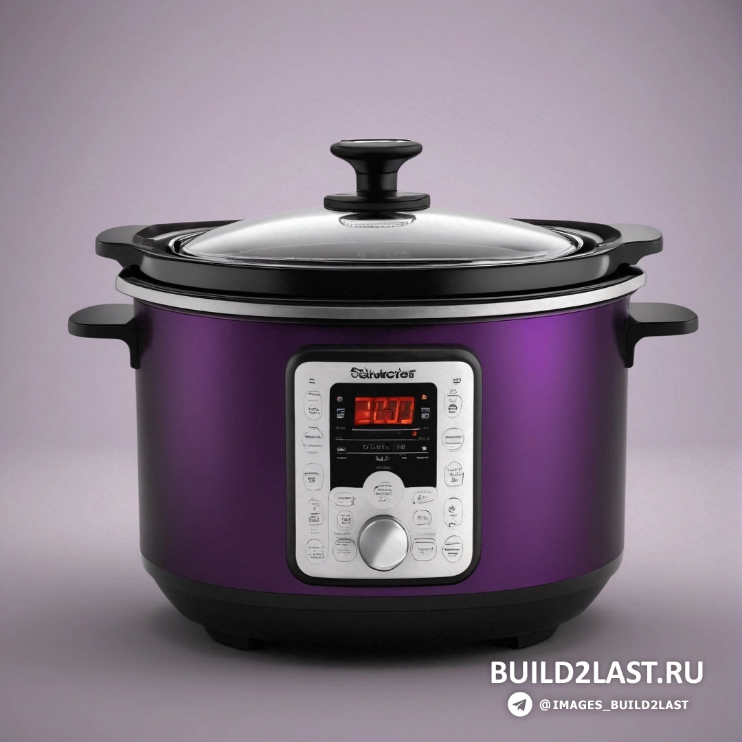 Панфутуризм - компьютерная визуализация. Фиолетовая мультиварка с цифровыми часами наверху