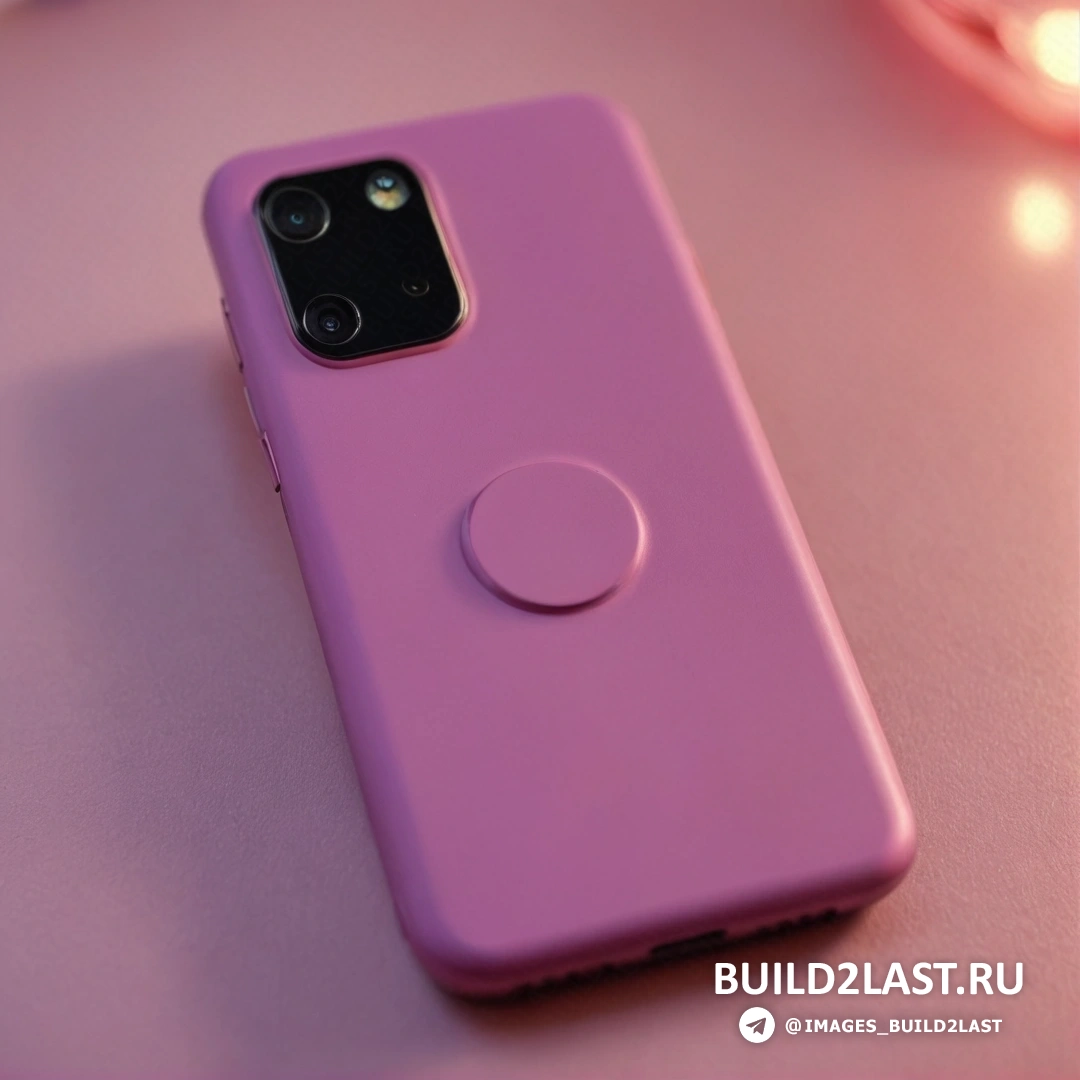 Purism - стоковая фотография. Фиолетовый мобильный телефон на столе рядом с розовой лампочкой и розовой чашкой кофе