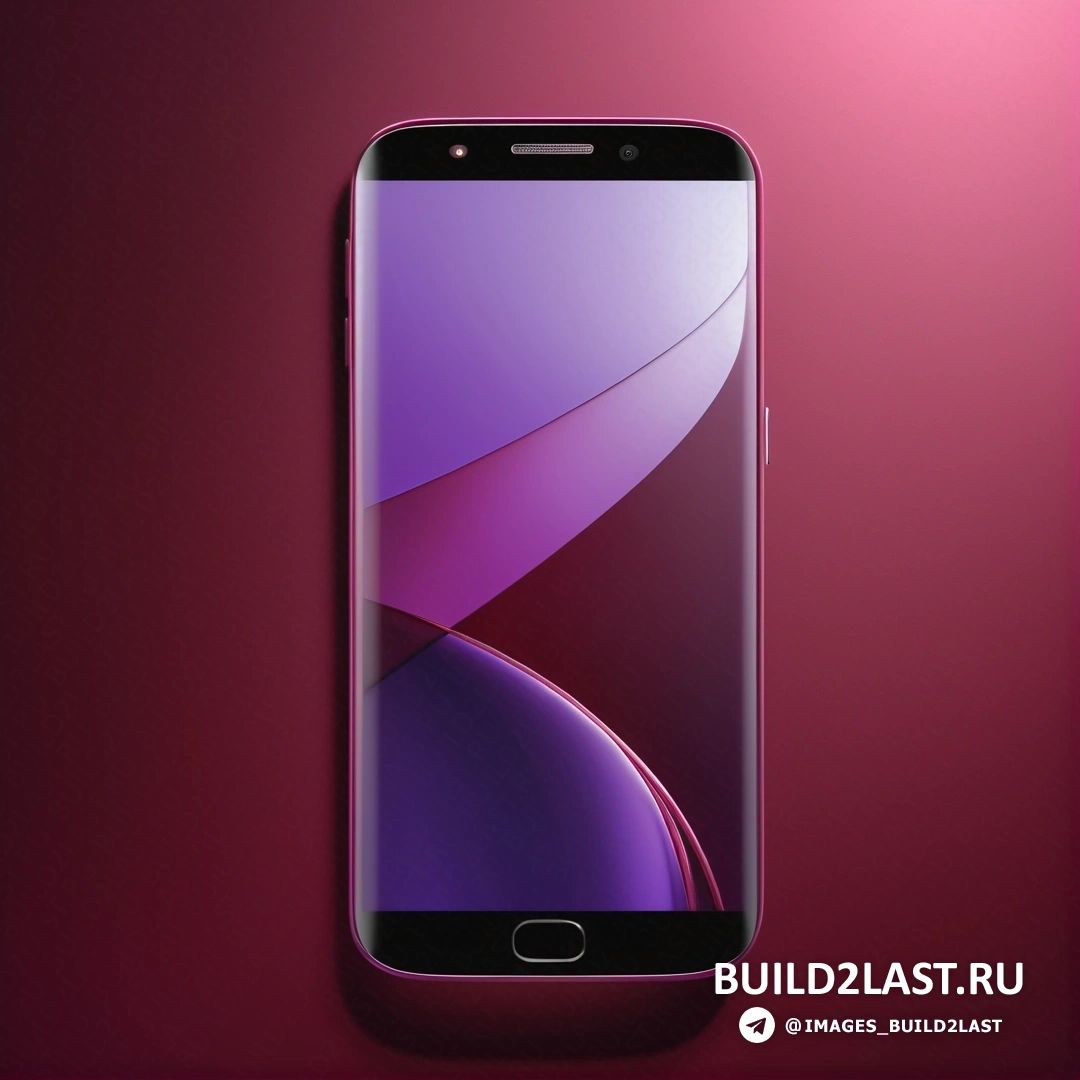 Панфутуризм - 3D рендер. Фиолетовый телефон Samsung s7 с изогнутым экраном на красном фоне