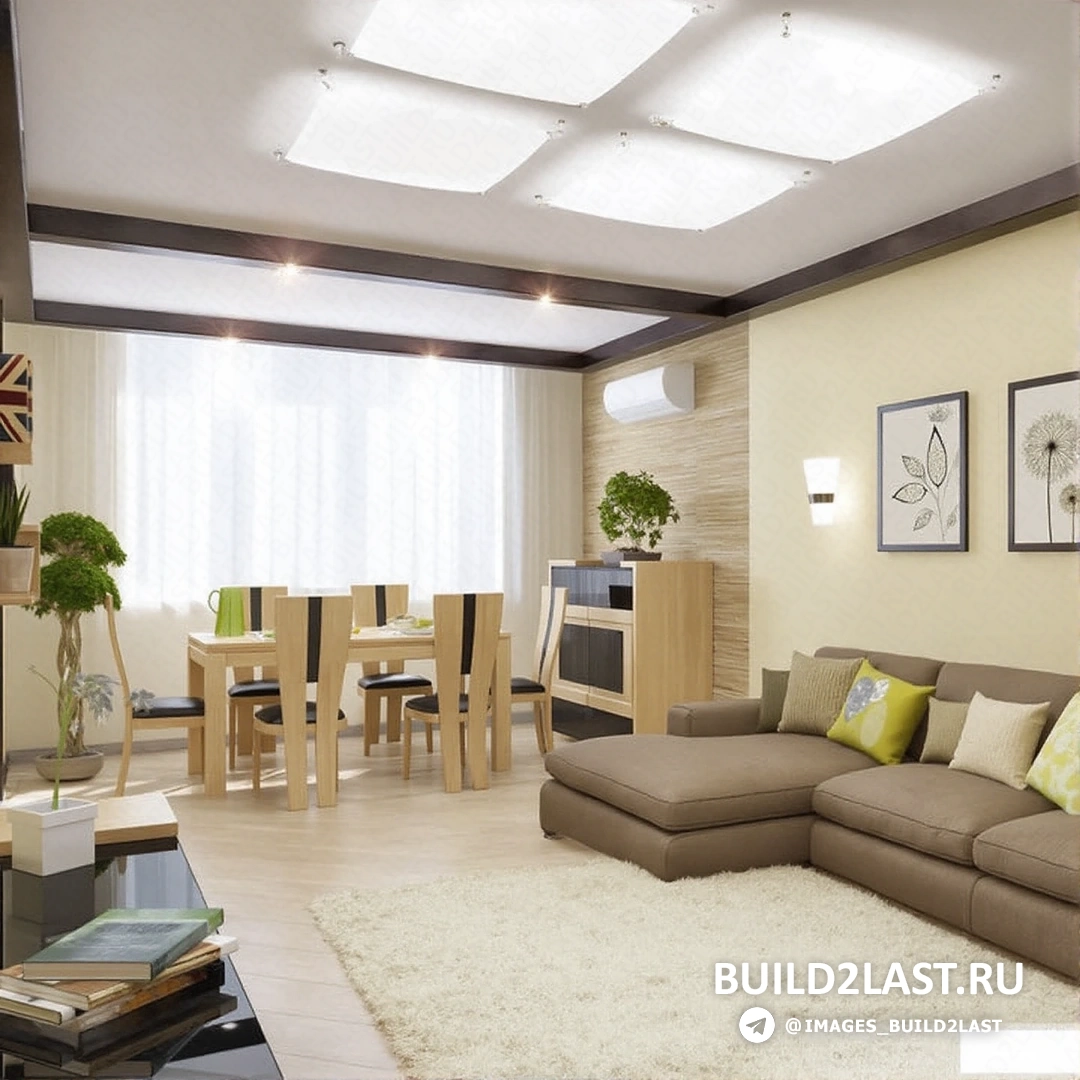 Гостиная с акцентом на натуральные текстуры: дерево, камень и растения