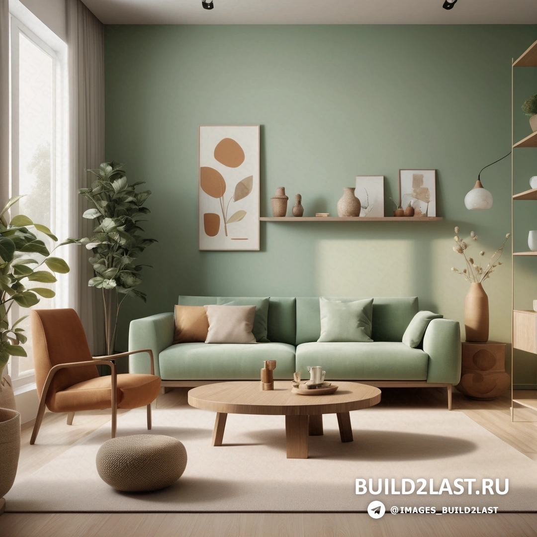 Минимализм - 3D рендер. Гостиная с диваном и стулом