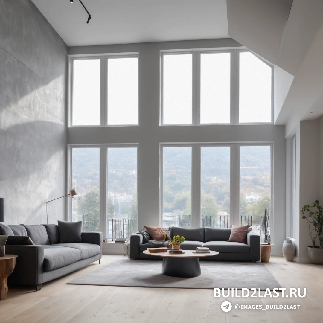 Свет и пространство - 3D рендер. Гостиная с диваном и стулом