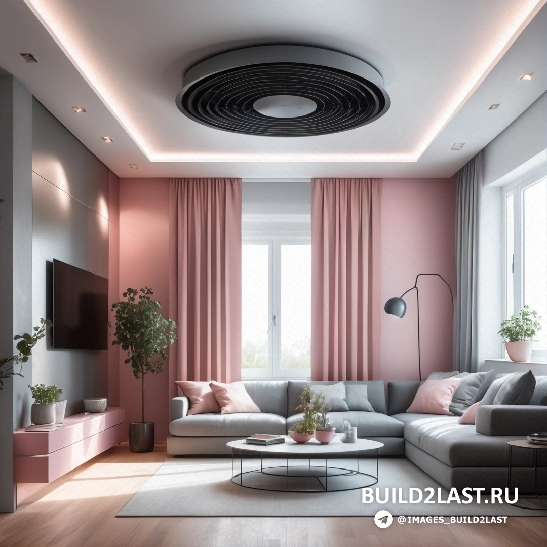 Свет и пространство - 3D рендер. Гостиная с диваном и журнальным столиком.