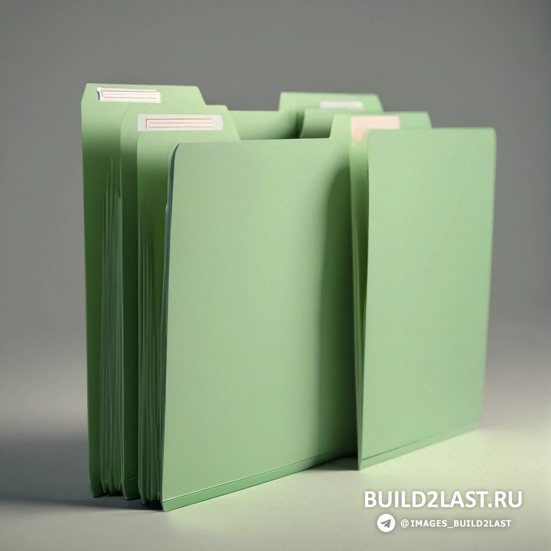Conceptual art - computer rendering. Group of folders on top of a table next to each other on a table top with a gray background