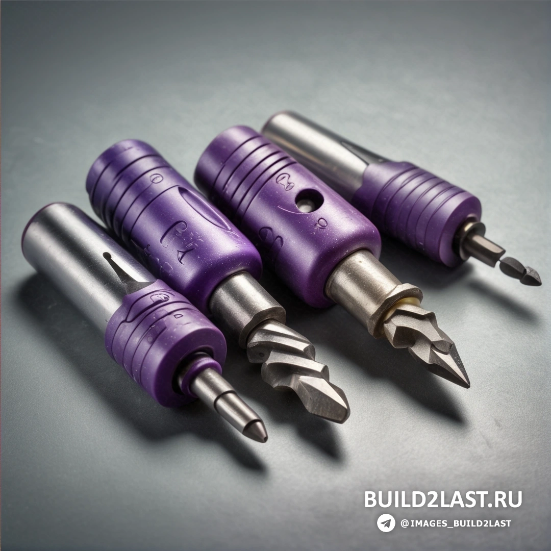 Прецизионизм - стоковое фото. Группа из трех фиолетовых и серебряных винтов на столе на черном фоне.