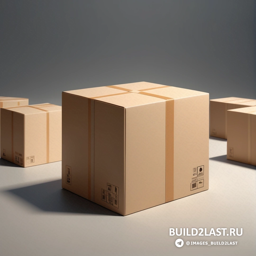 Постминимализм - рендер Ambient occlusion. Группа коробок на столе рядом друг с другом на столешнице с серым фоном.