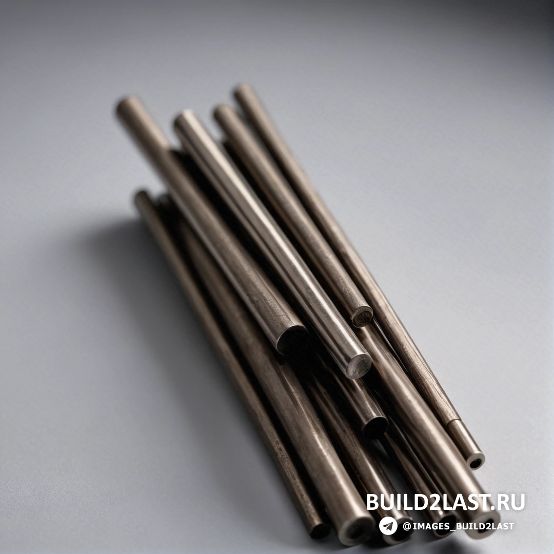 Precisionism - компьютерная визуализация. Группа металлических трубок на столешнице рядом друг с другом на синем фоне