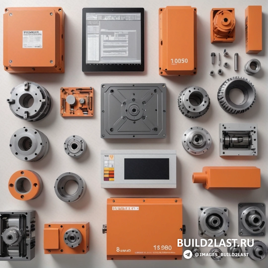 Модульный конструктивизм - компьютерный рендеринг. Группа разных типов техники на белой поверхности с планшетом на ней