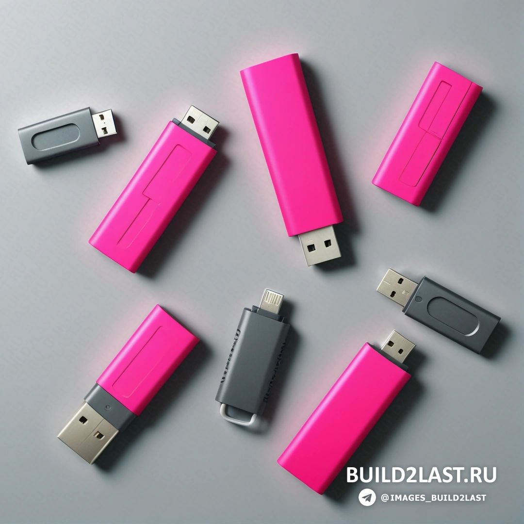 Прецизионизм - стоковое фото. Группа розовых и серых USB-устройств рядом друг с другом на столе на сером фоне.