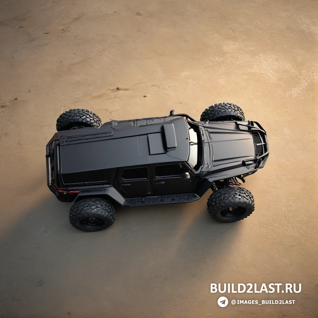 Фотореализм - tilt shift фото. Игрушечный грузовик с четырьмя колесами на бетонной поверхности с тенью автомобиля на земле позади него