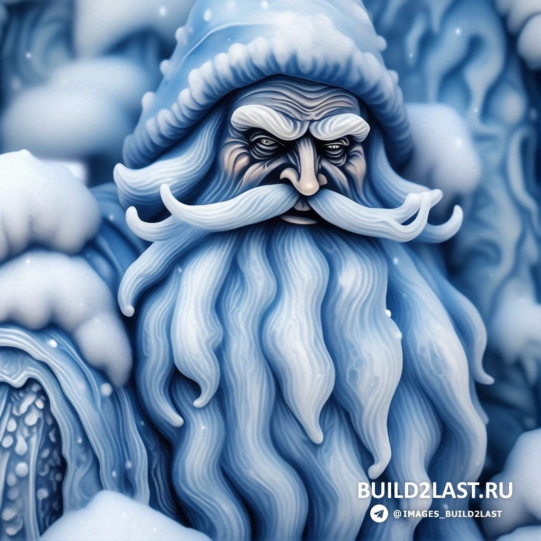 картина Санта-Клауса с бородой и усами на снегу со снежинками