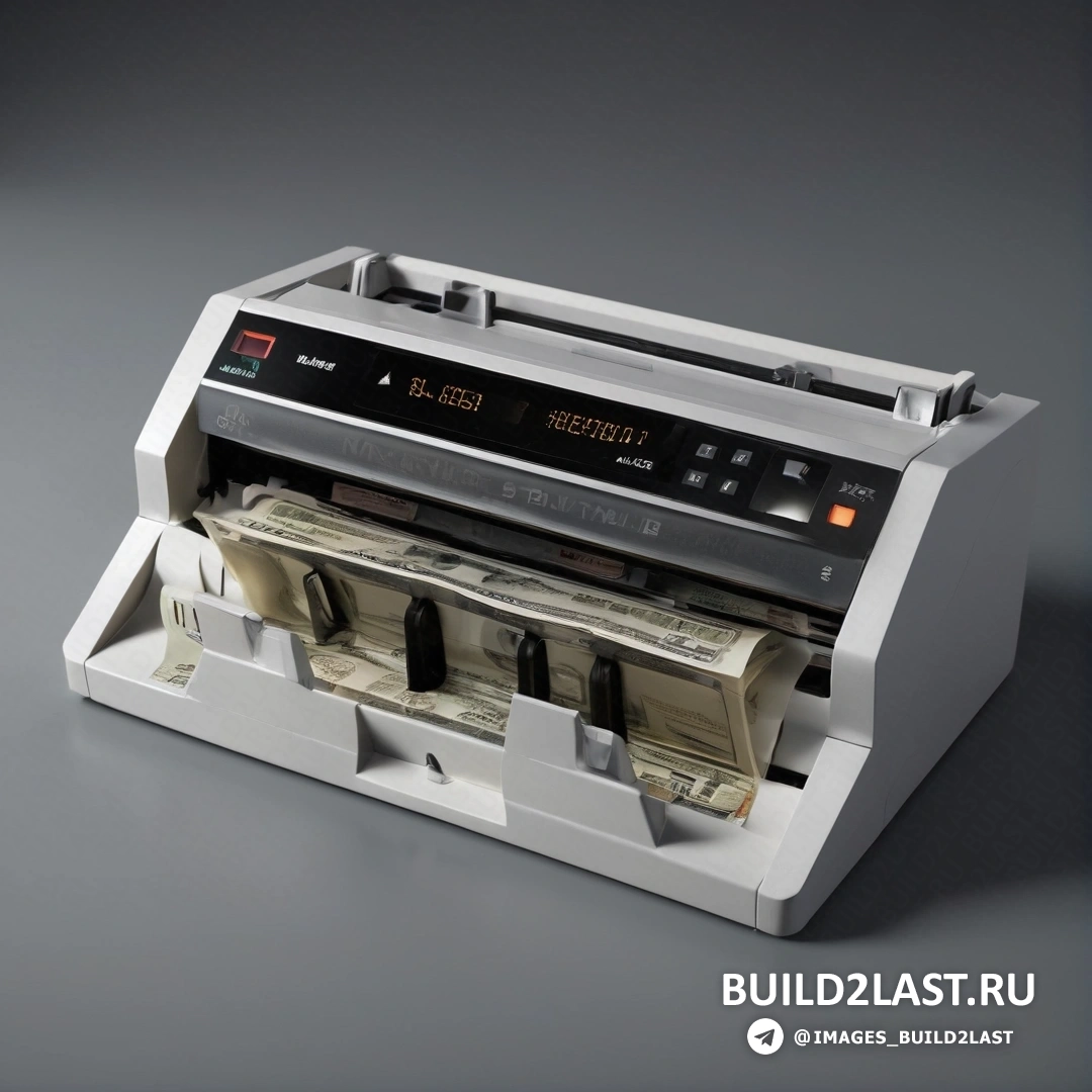 Концептуальное искусство - компьютерная визуализация. Кассовый аппарат с цифровым дисплеем наверху