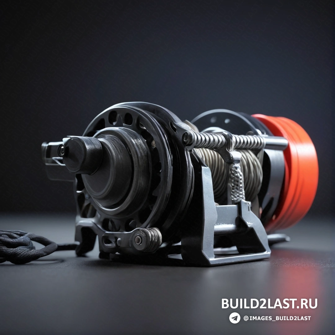 Сборка - 3D-рендер. Катушка и катушка с проволокой на столе с чёрным фоном