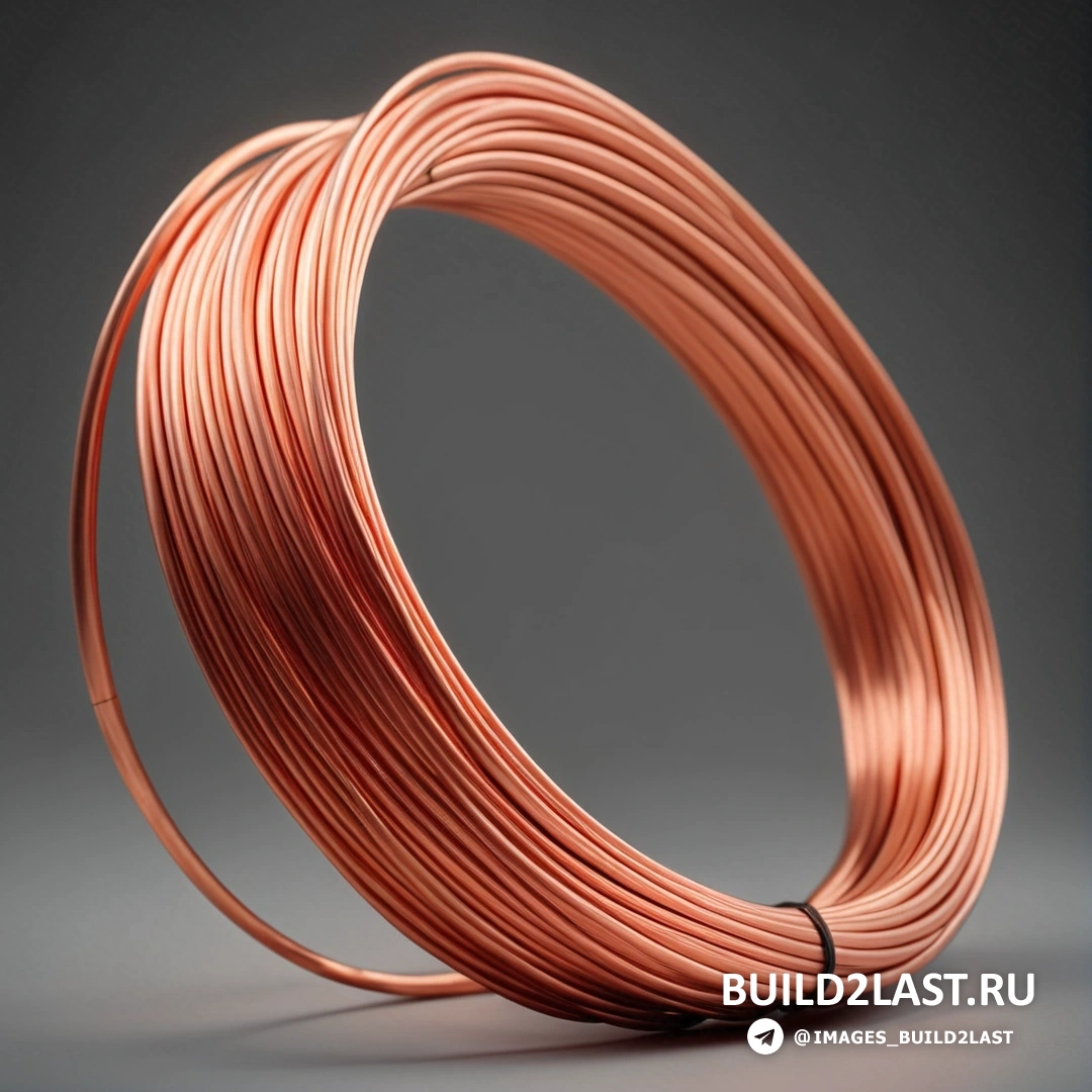 Super Flat - 3D рендер. Катушка медной проволоки на сером фоне