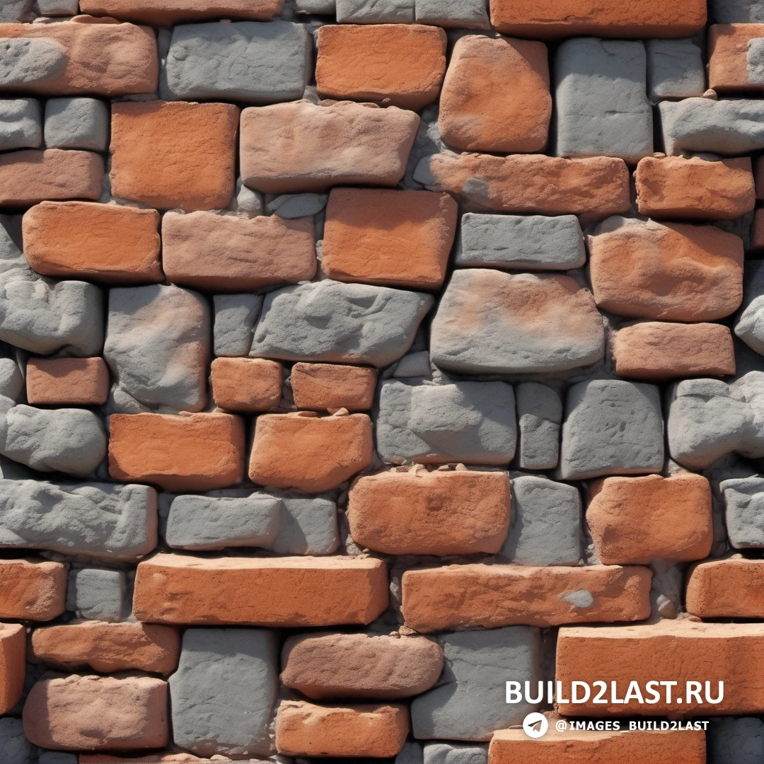 Конструктивизм - 3D рендер. Кирпичная стена из мелкого кирпича и цементных блоков.