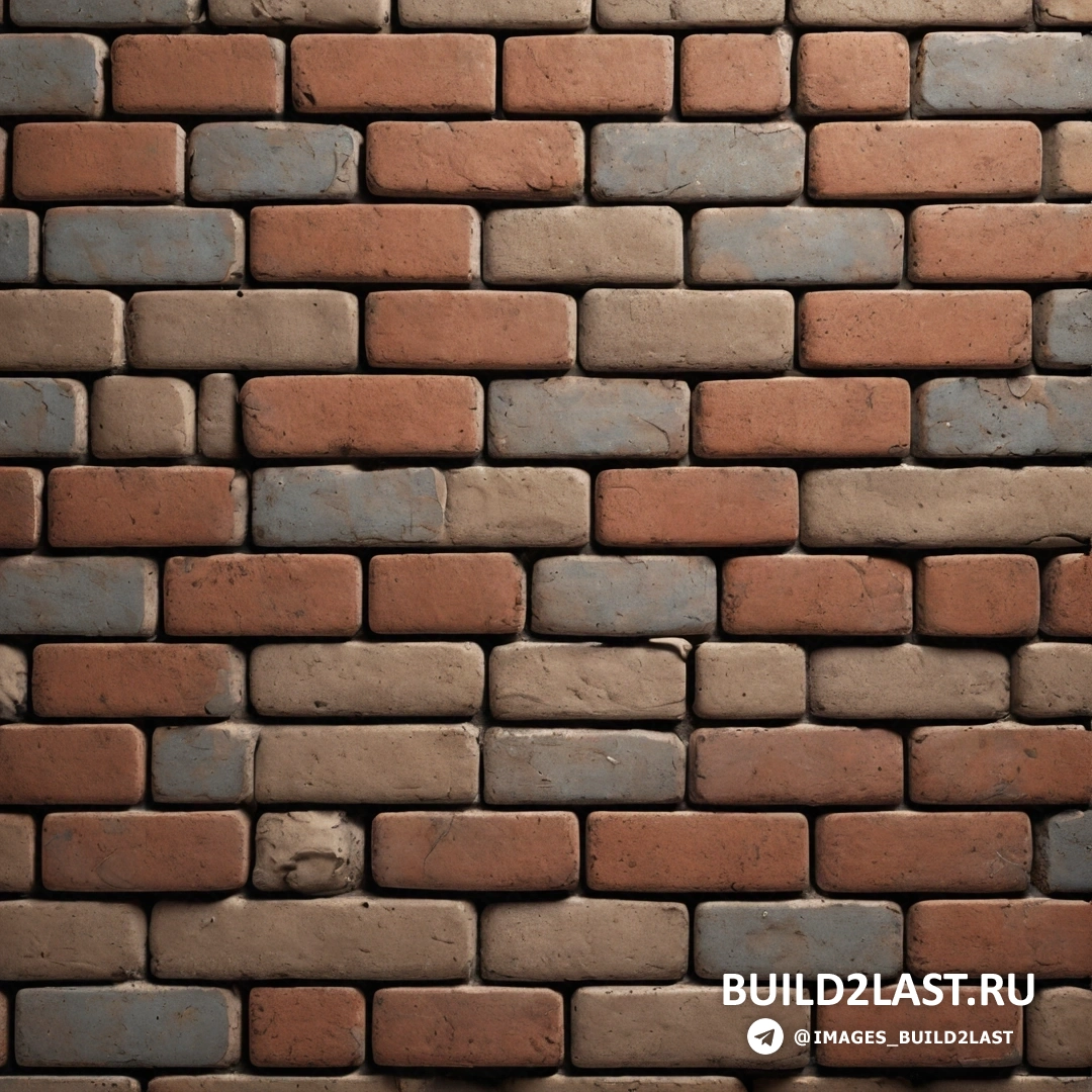 Конструктивизм - 3D-рендеринг. Кирпичная стена с красно-синим кирпичным узором сбоку и белой кирпичной стеной посередине