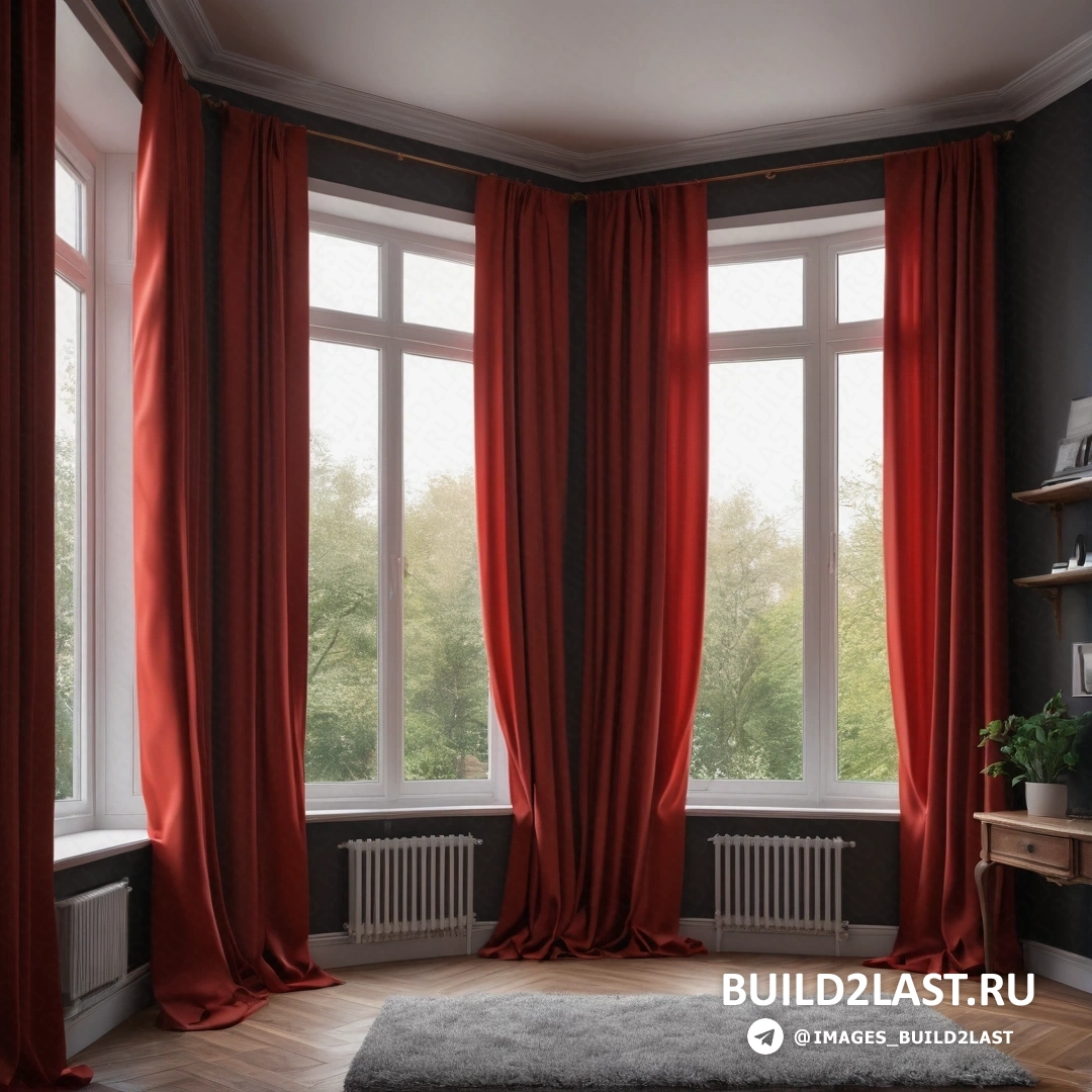 Фотореализм - 3D рендер. Комната с большим окном и ковром на полу перед ним