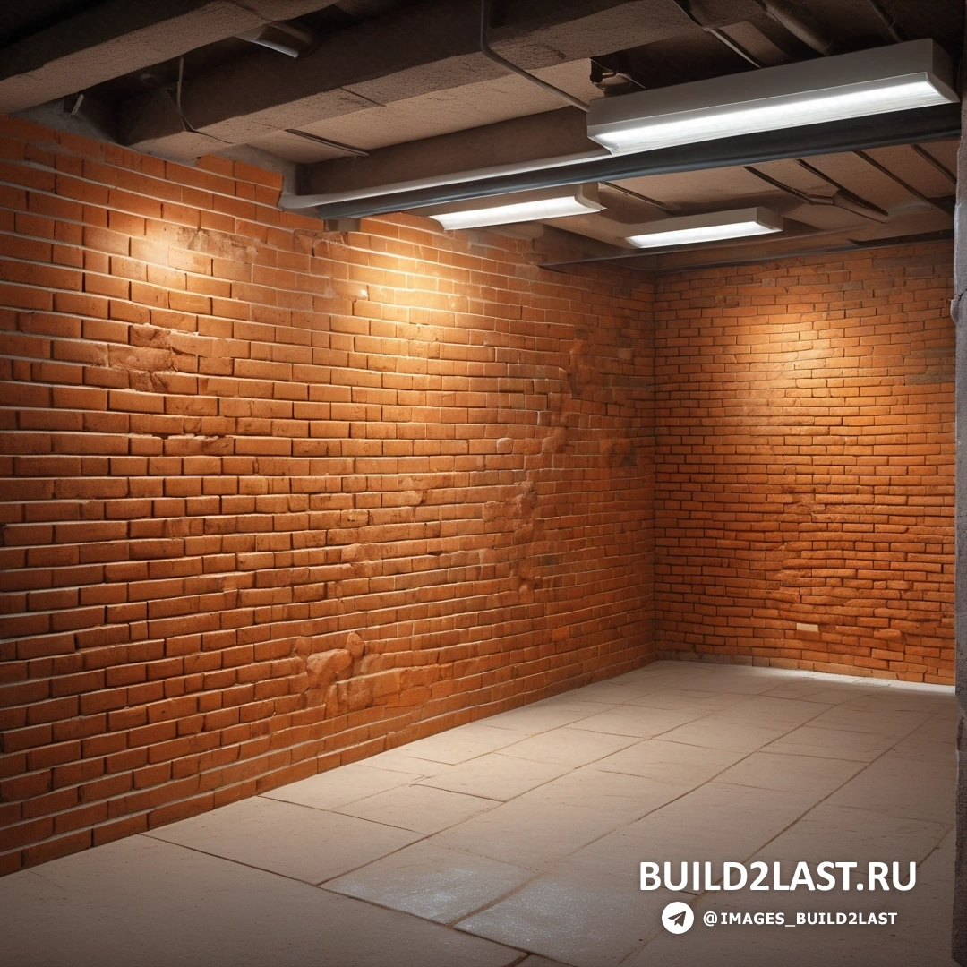 Постминимализм - 3D рендер. Комната с кирпичной стеной, освещением на потолке и кирпичной стеной.