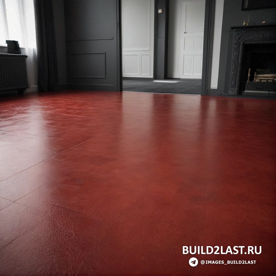 Фотореализм - сверхтонкая детальная живопись. Комната с красным полом и камином в нем и окном с видом на комнату