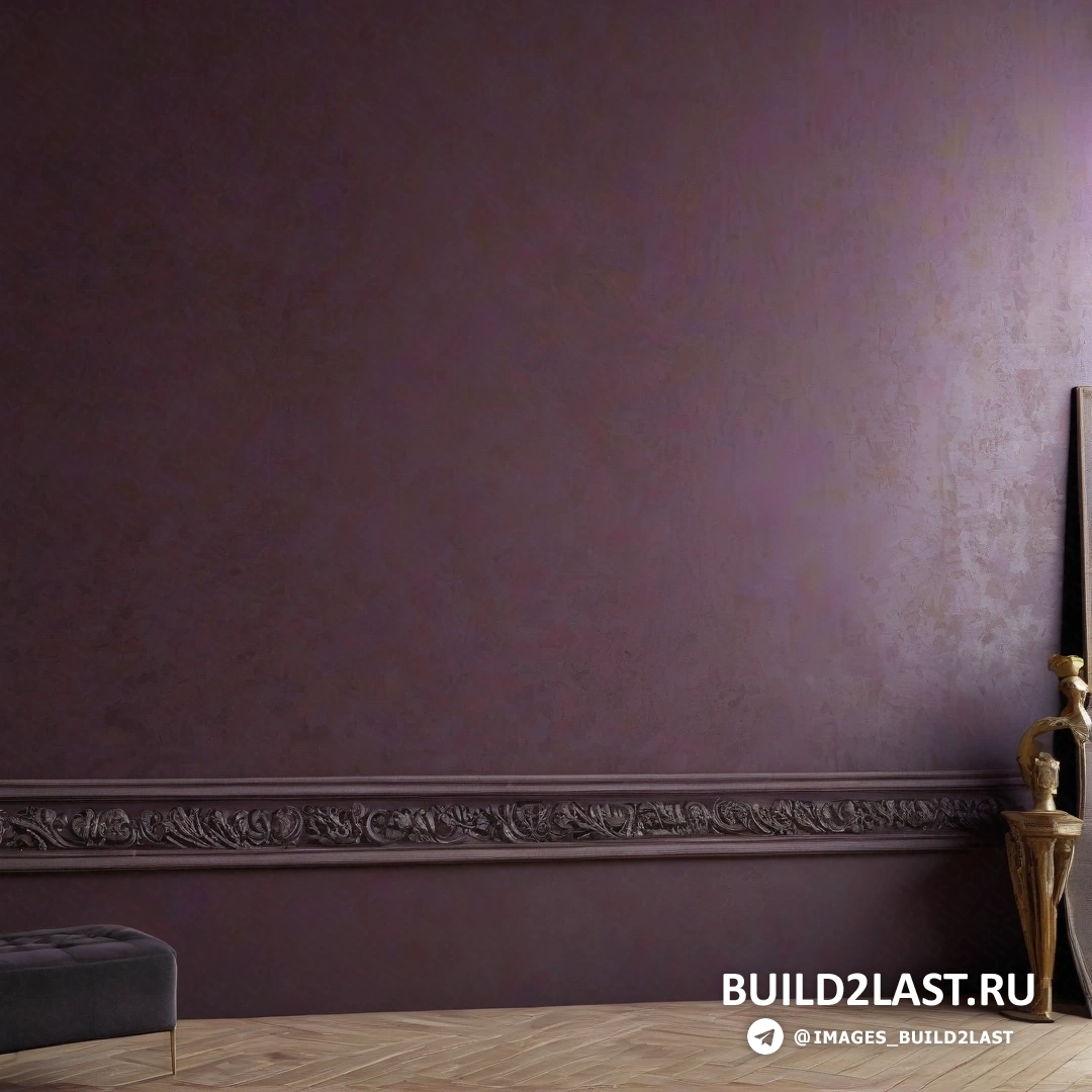 Фотореализм - 3D-рендер. Комната со скамейкой и фиолетовой стеной с золотыми часами на ней и скамейкой в ​​углу