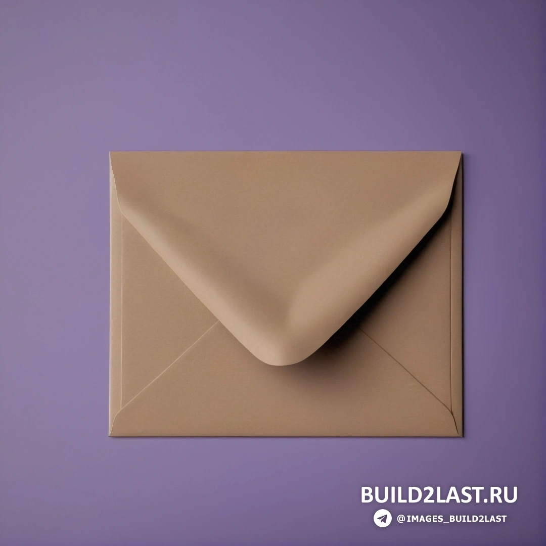 Постминимализм - 3D-рендер. Коричневый конверт с листом бумаги на нем на фиолетовом фоне
