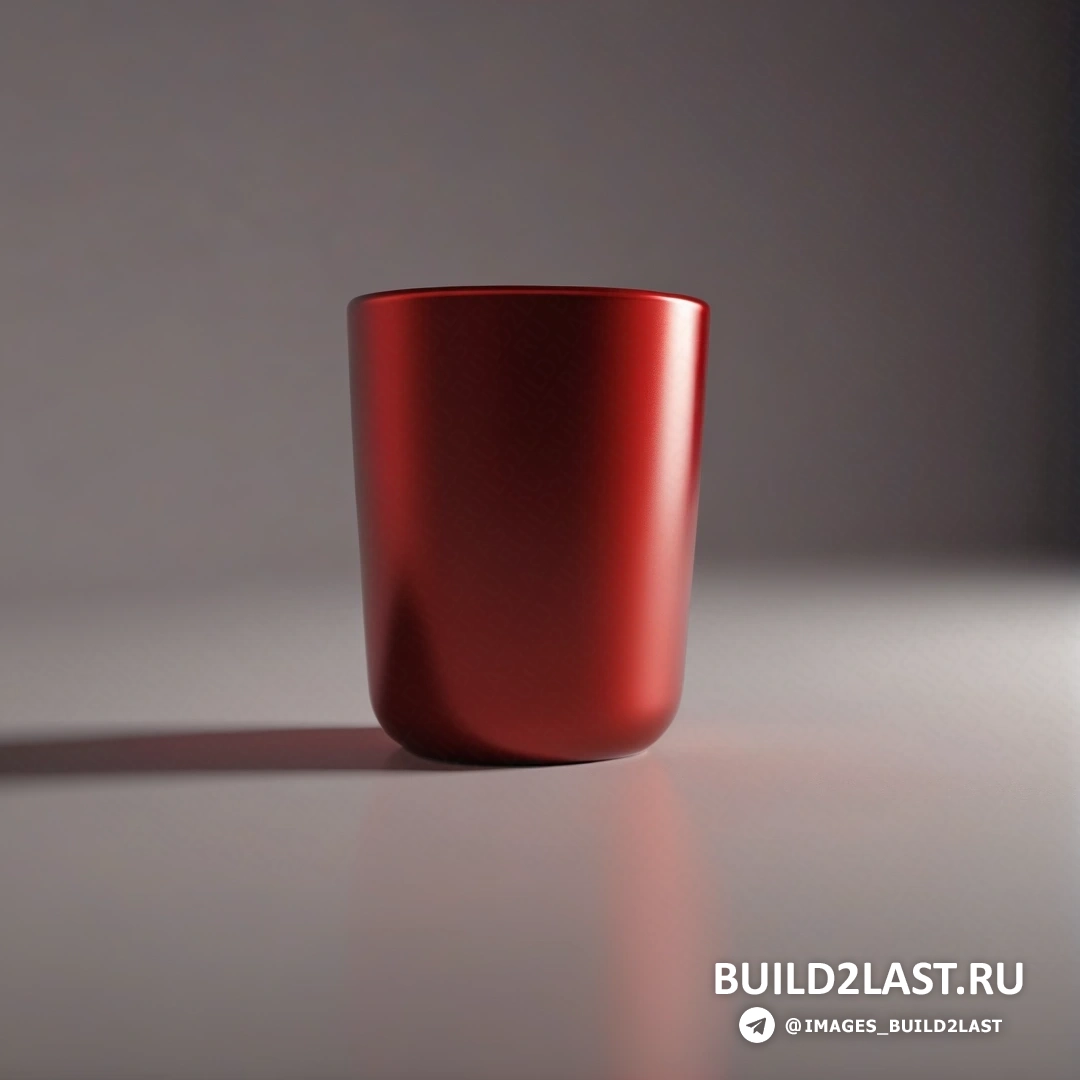 Фотореализм - 3D-рендеринг. Красная чашка на столе рядом со стеной и подоконником на заднем плане
