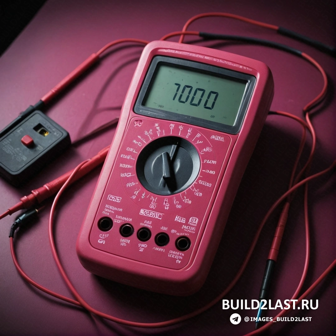 Les automatistes - стоковая фотография. Красный цифровой мультиметр с черным шнуром и черно-красным зарядным устройством на розовой поверхности