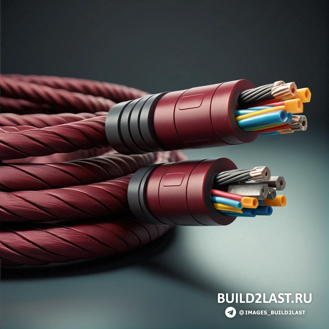 Модульный конструктивизм - компьютерный рендеринг. На этом изображении показан красный кабель с двумя оранжевыми и одним синим проводами на черном фоне.