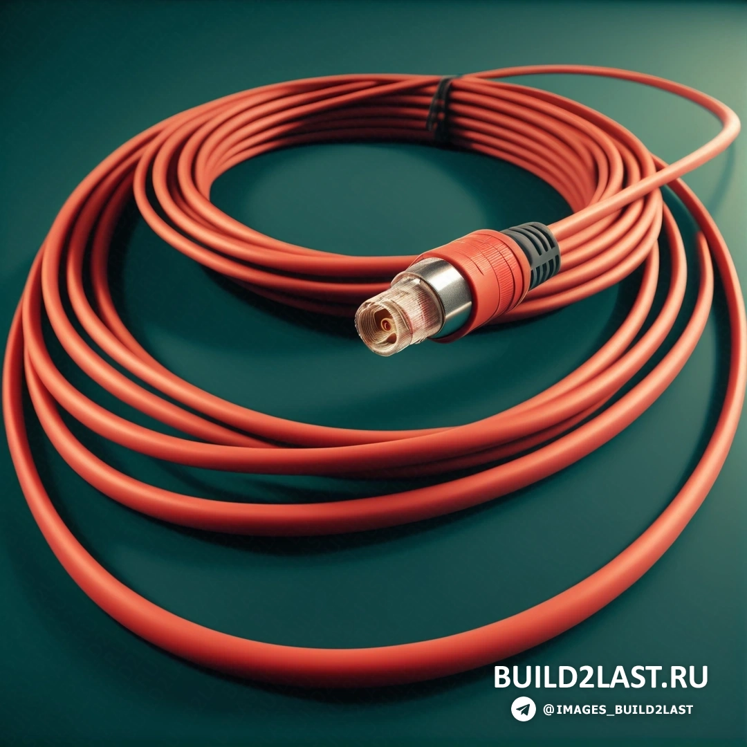 Фотореализм - 3D рендер. Красный кабель с красным концом, подключенным к нему на зеленой поверхности с помощью черного шнура.