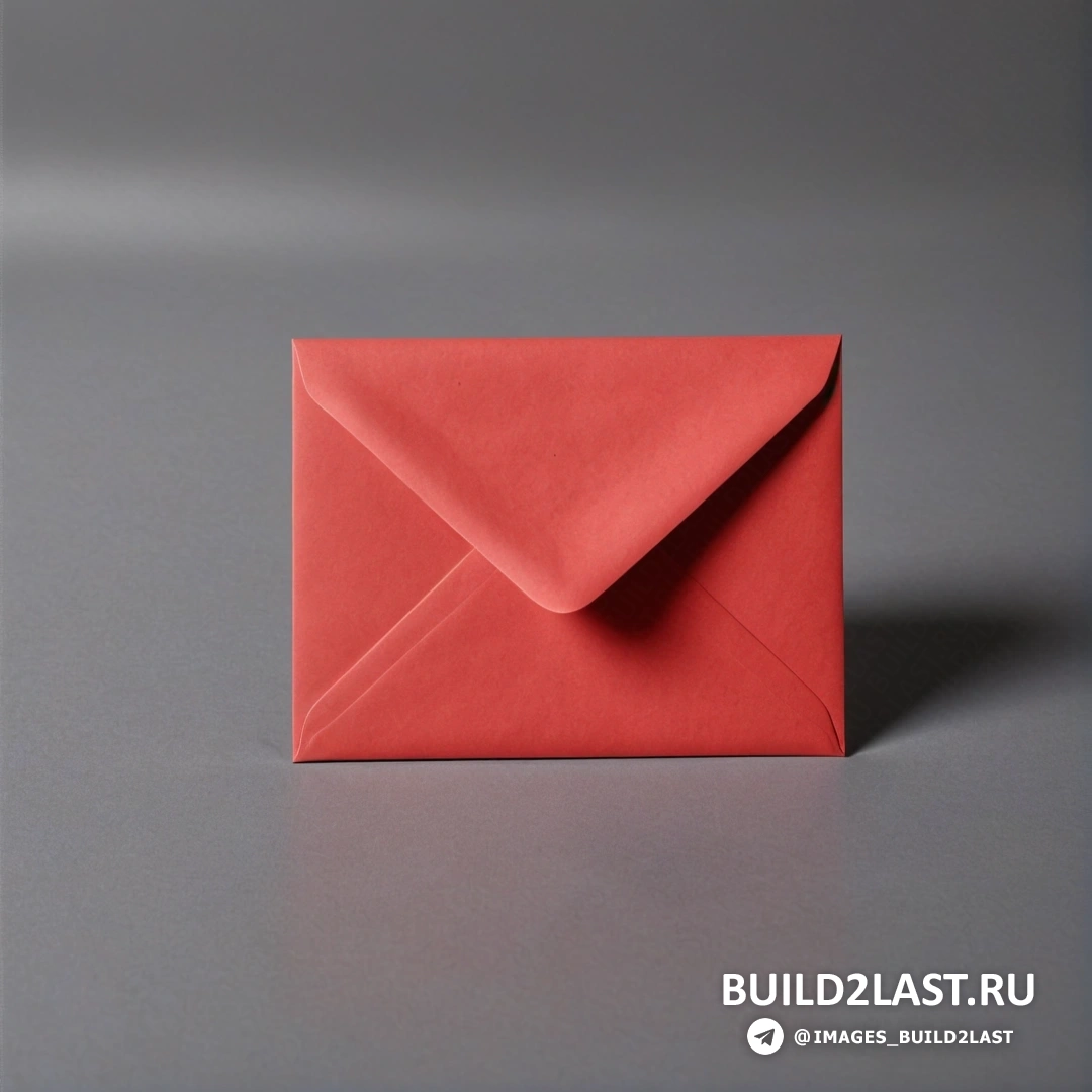 Постминимализм - 3D-рендер. Красный конверт с торчащим из него листком бумаги на серой поверхности
