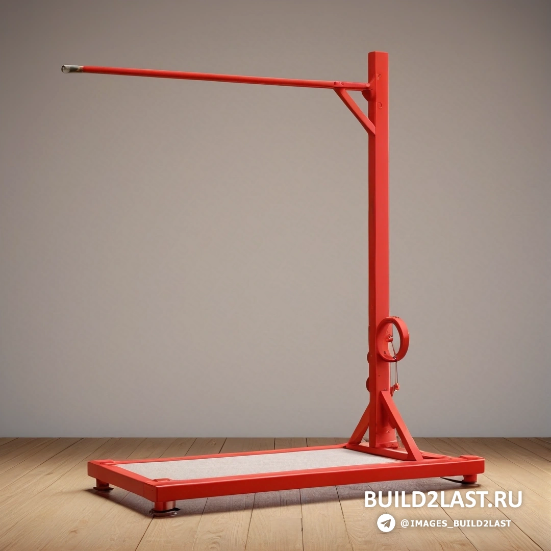 Кинетическое искусство - 3D-рендеринг. Красный объект на деревянном полу с серым фоном