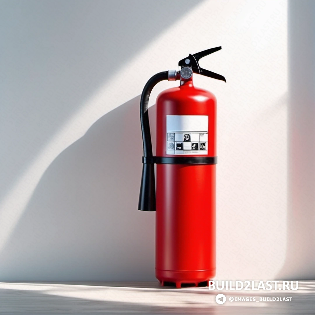 Авторазрушающий арт - стоковое фото. Красный огнетушитель стоит в комнате с белой стеной и черной ручкой.