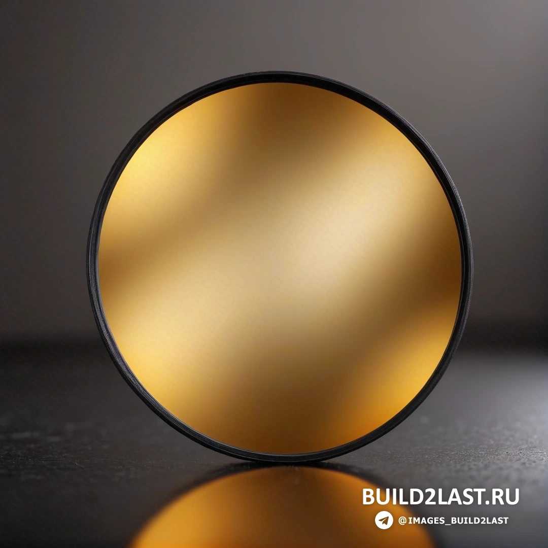 Прецизионизм - 3D-рендеринг. Круглый объект с золотой металлической поверхностью на черной поверхности с отражением света на нем