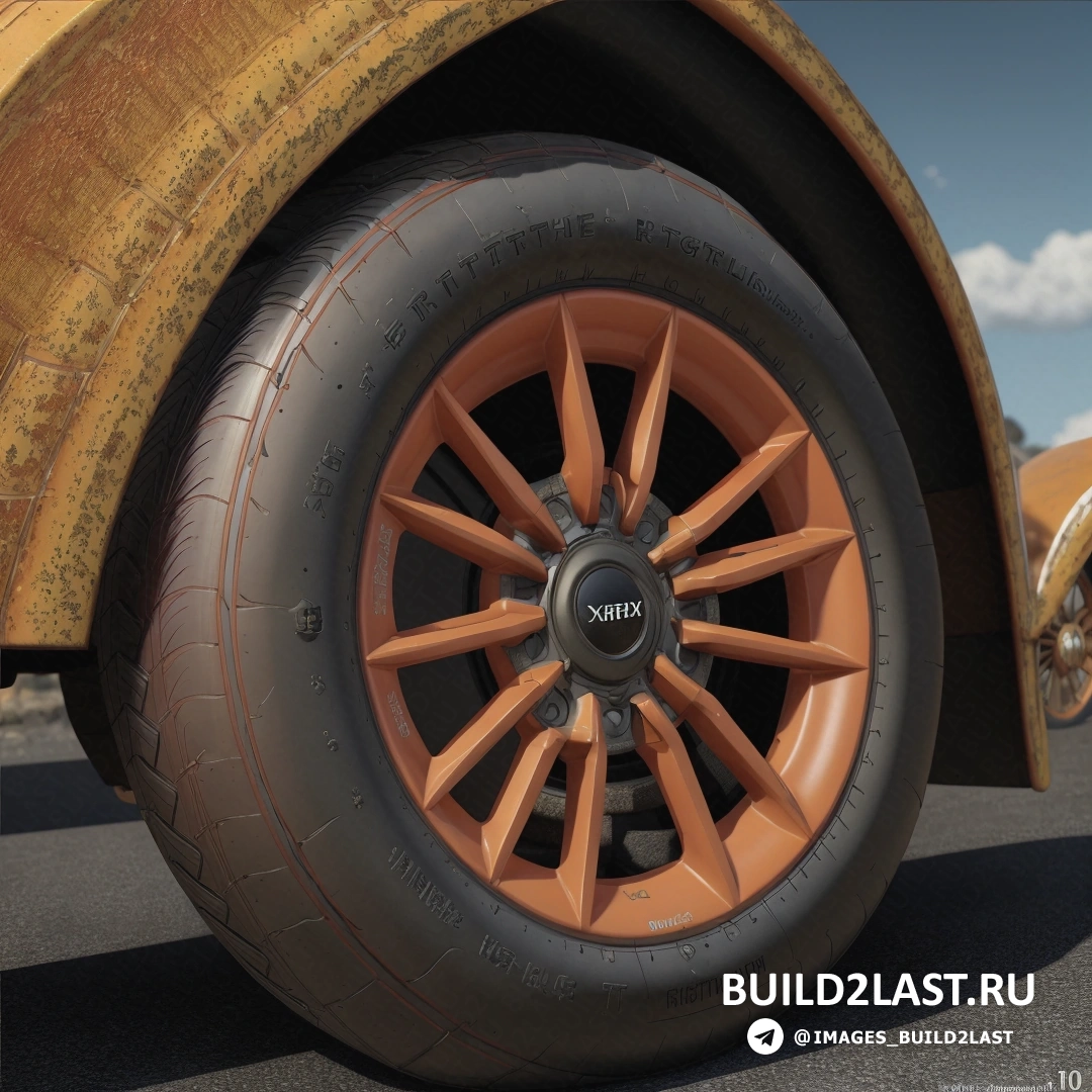 Build2Last: фотореализм - 3D-рендеринг. крупный план автомобильной шины с фоном неба и голубым небом
