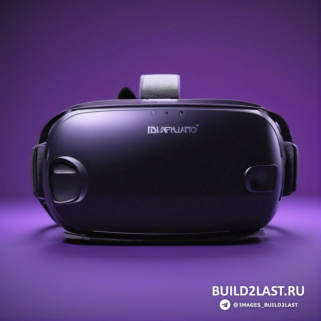 Панфутуризм - 3D-рендер. Крупный план черного устройства виртуальной реальности на фиолетовом фоне