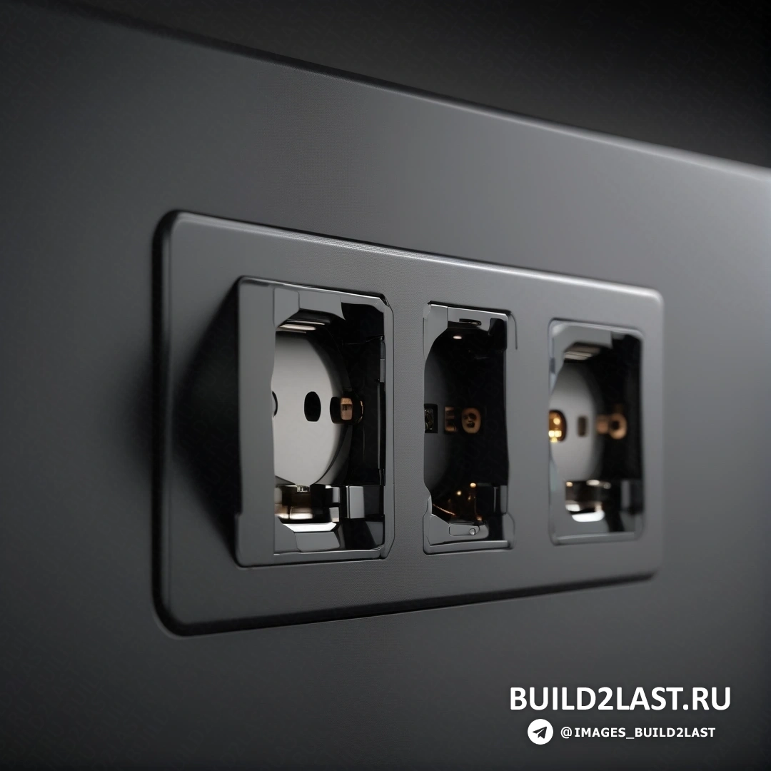Шок-арт - 3D-рендер. Крупный план черной электрической розетки с двумя розетками и двумя проводами, прикрепленными к ней
