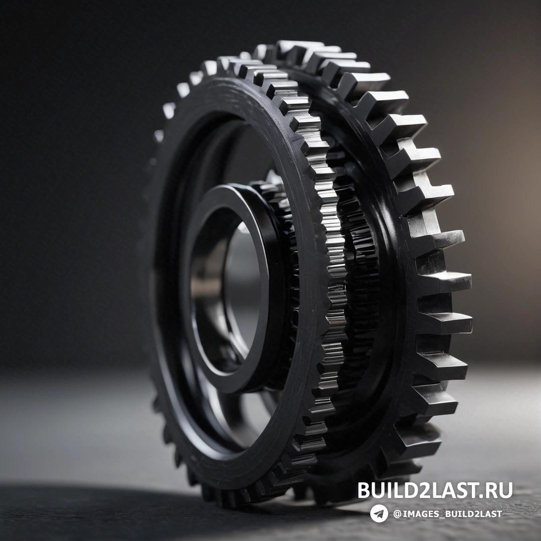 Фотореализм - рендеринг с окклюзией окружающего пространства. Крупный план двух шестеренок на столе с черным фоном