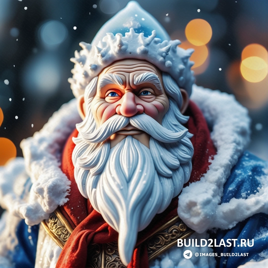 крупный план фигурки Санта-Клауса в красно-синем костюме и с белой бородой