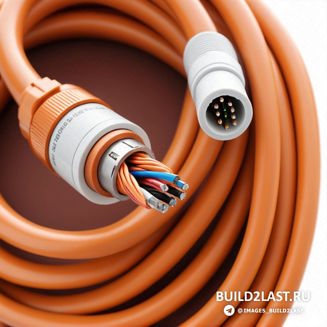 Искусство окружающей среды — 3D-визуализация. Крупный план кабеля с белым и оранжевым проводом на нем и черным