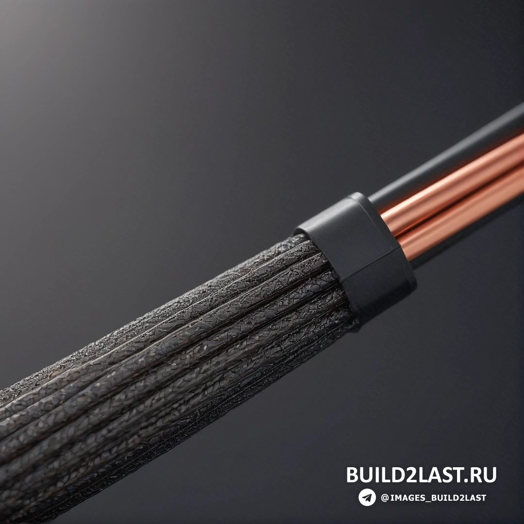 Фотореализм - 3D-рендеринг. Крупный план кабеля с медными проводами на нем и черный фон