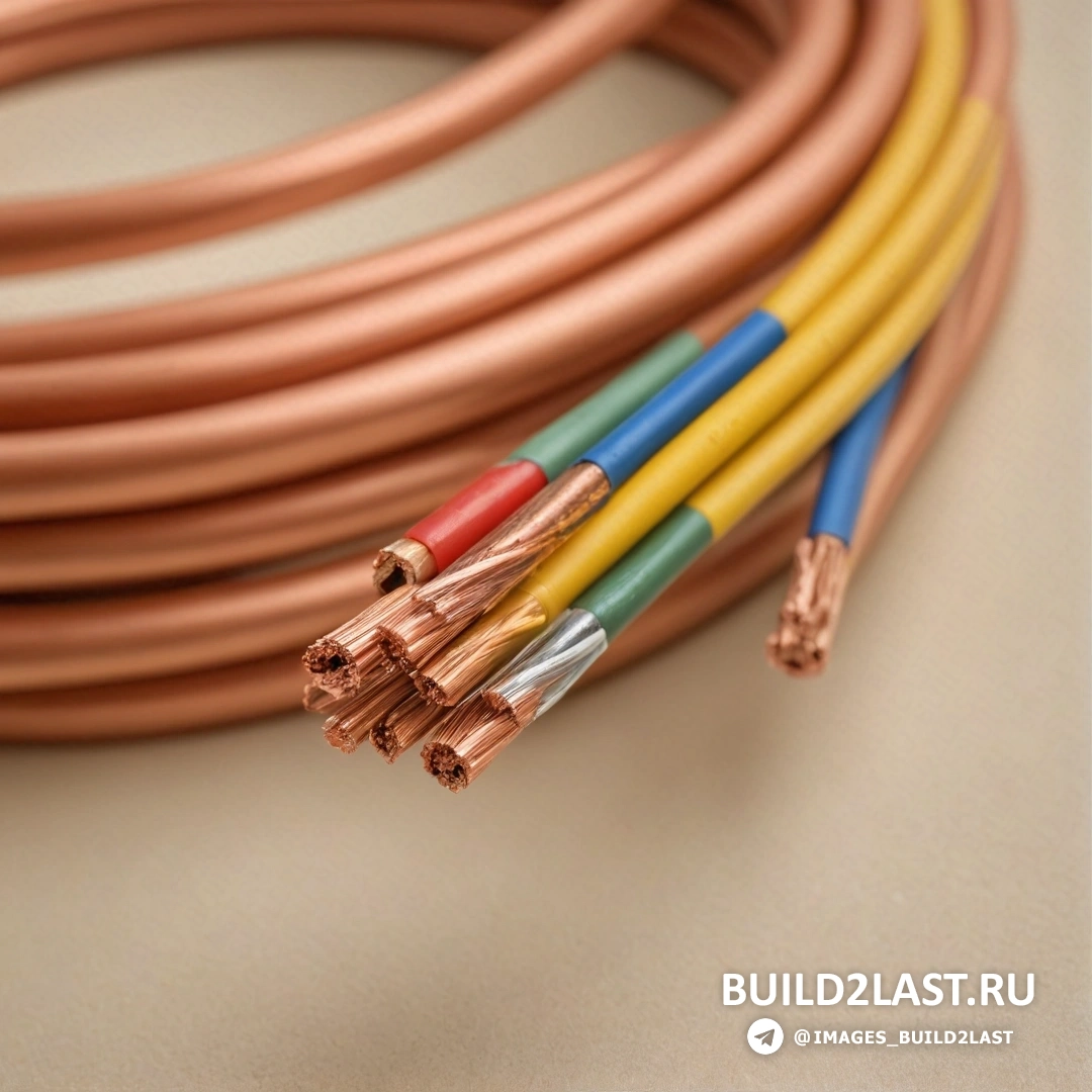 Суперплоский - цифровая визуализация. Крупный план кабеля с тремя цветами проводов на нем и коричневым шнуром с двумя концами