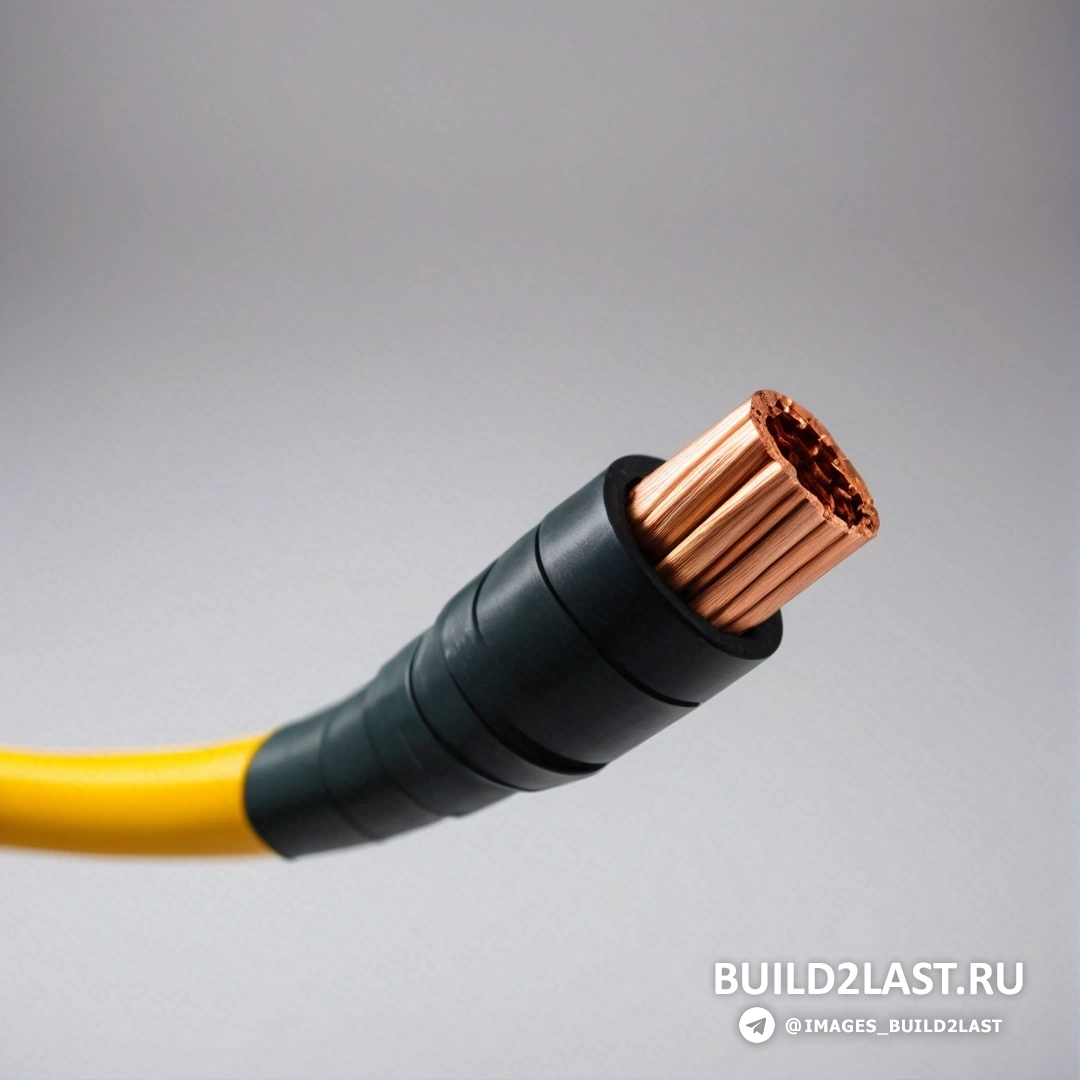 Шок-арт - 3D-рендер. Крупный план кабеля с желтым и черным концами на сером фоне