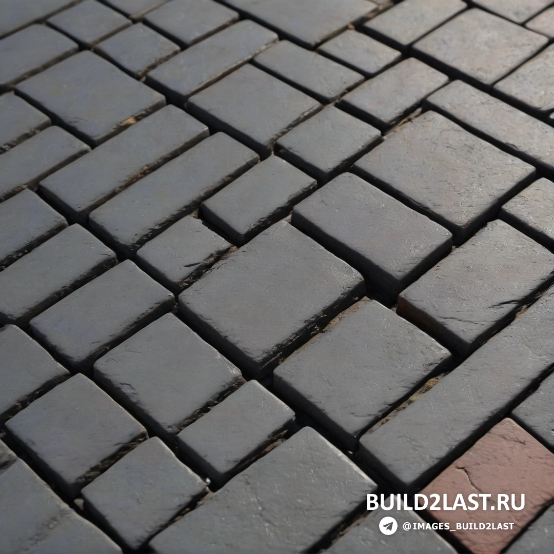 Фотореализм — мозаика. Крупный план кирпичного тротуара с кошкой на задних лапах и кошкой, лежащей на земле