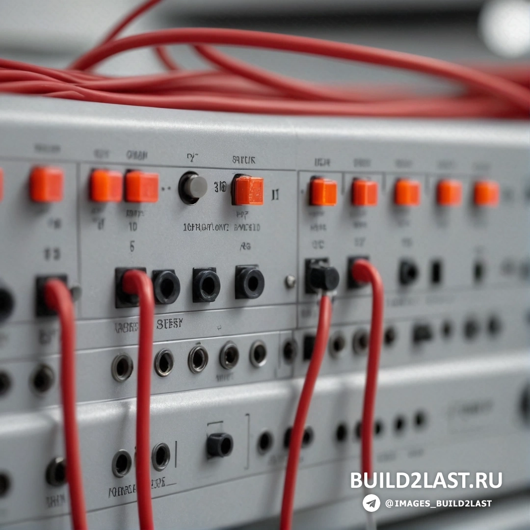 Модульный конструктивизм - компьютерный рендеринг. Крупный план панели переключателей с проводами, прикрепленными к ее бокам