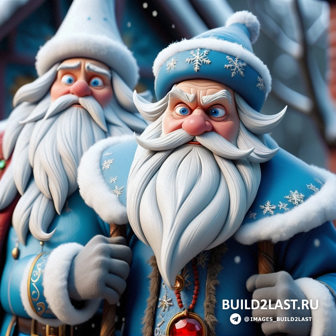 крупный план пары фигурок Санта-Клауса на углу улицы со снегом на земле