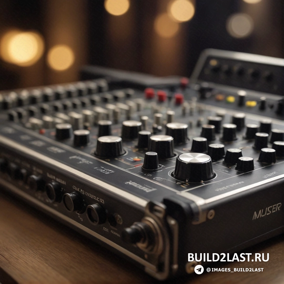 Dau-al-set - tilt shift фото. Крупный план пульта микширования звука с подсветкой на заднем плане