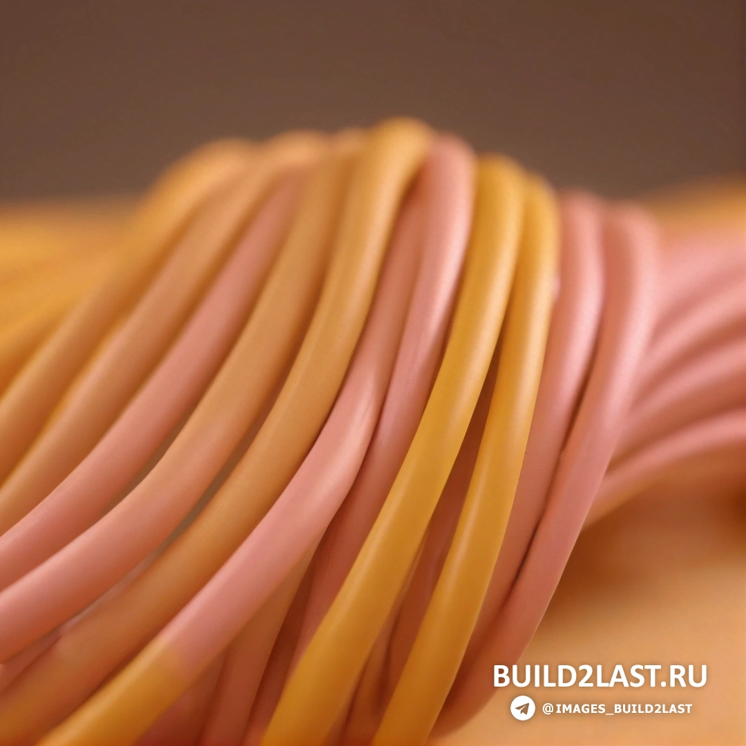 Фотореализм - 3D-рендер. Крупный план розово-желтого кабеля на столе с размытым фоном